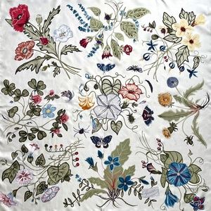 New Gucci Scarf Flora 3 Print Kris Knight Ivory Multicolor Silk Wrap Scarf
